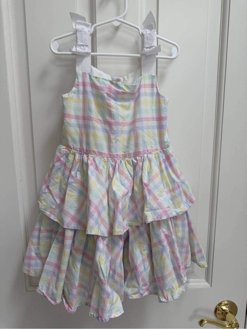 Janie and Jack Pastel Plaid Tiered Dress - White, Pink, Yellow, Blue